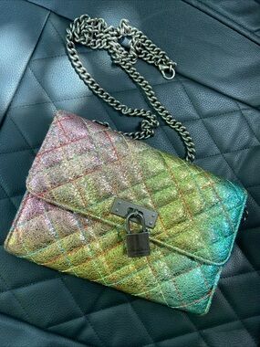 Kurt Geiger Quilted Metallic Rainbow Crossbody with Chain